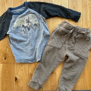 Baby Gap Kids Raglan Polar Bear Tshirt 2T Art Class Tan Joggers Boys Outfit